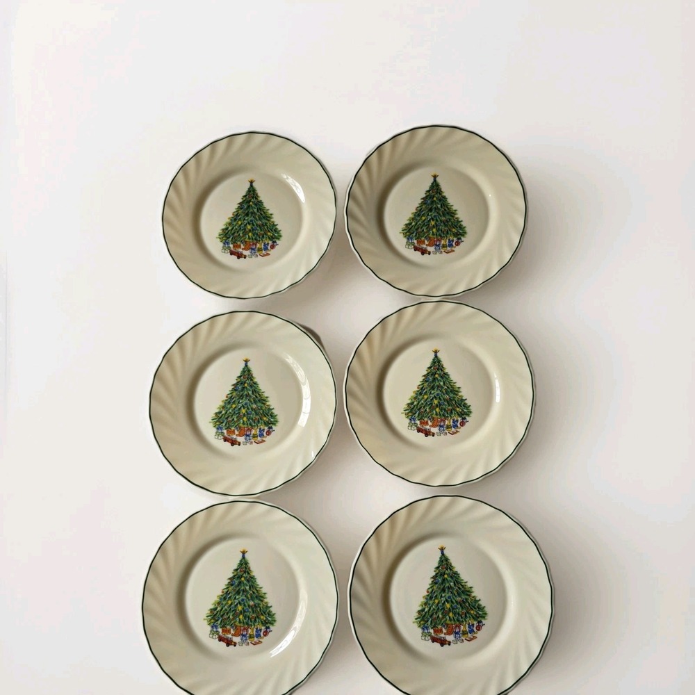 6 NOEL Porcelle The House of Salem  7.5" Salad Plates Christmas tree FRANCE